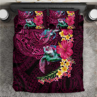 Hawaiian Plumeria and Hibiscus with Turtles Bedding Set Polynesian Art Red Color - Polynesian Pride