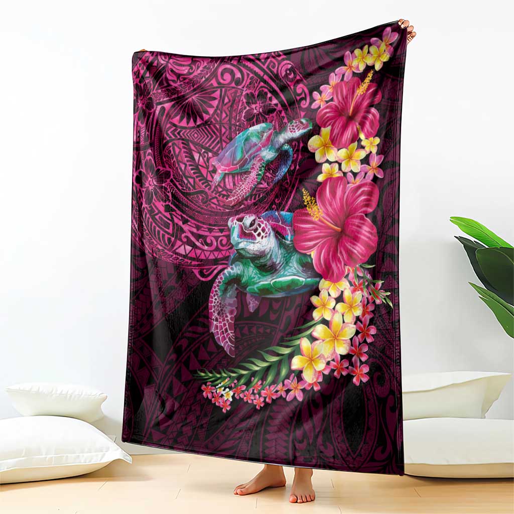 Hawaiian Plumeria and Hibiscus with Turtles Blanket Polynesian Art Red Color - Polynesian Pride