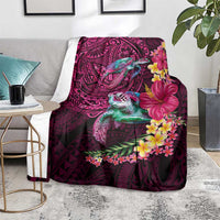 Hawaiian Plumeria and Hibiscus with Turtles Blanket Polynesian Art Red Color - Polynesian Pride