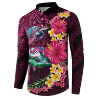 Hawaiian Plumeria and Hibiscus with Turtles Button Sweatshirt Polynesian Art Red Color - Polynesian Pride