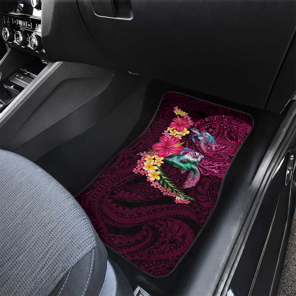 Hawaiian Plumeria and Hibiscus with Turtles Car Mats Polynesian Art Red Color - Polynesian Pride