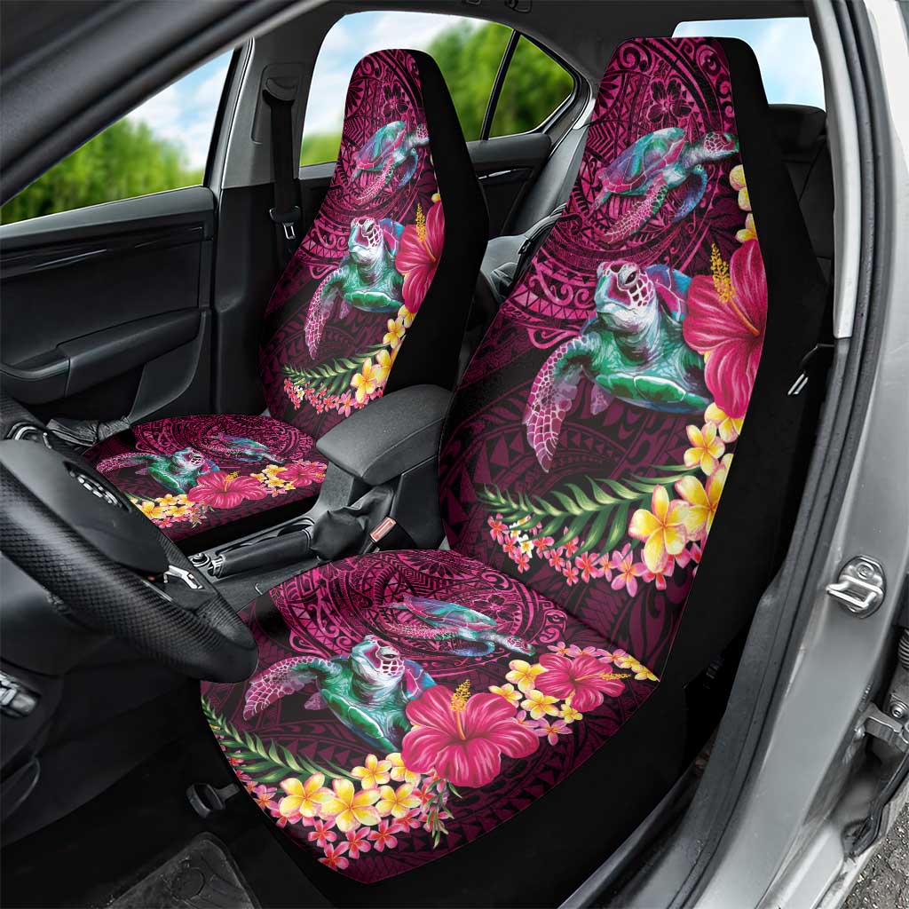Hawaiian Plumeria and Hibiscus with Turtles Car Seat Cover Polynesian Art Red Color - Polynesian Pride