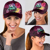 Hawaiian Plumeria and Hibiscus with Turtles Classic Cap Polynesian Art Red Color - Polynesian Pride
