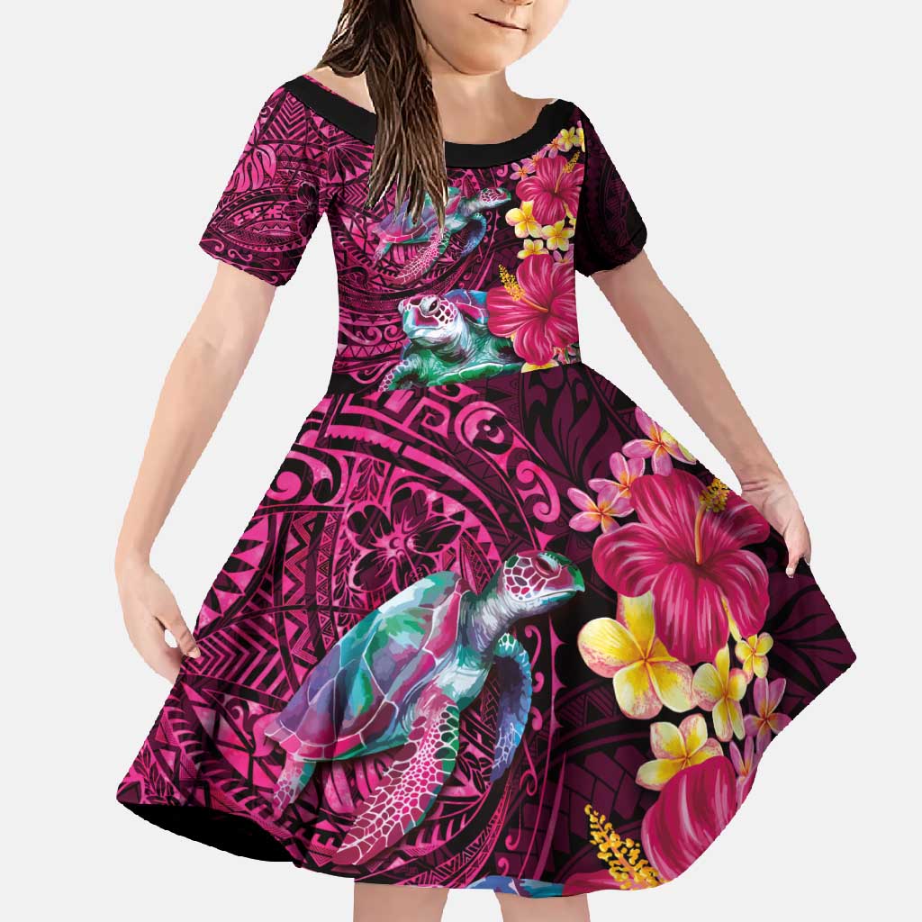 Hawaiian Plumeria and Hibiscus with Turtles Family Matching Long Sleeve Bodycon Dress and Hawaiian Shirt Polynesian Art Red Color - Polynesian Pride