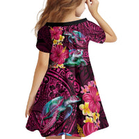 Hawaiian Plumeria and Hibiscus with Turtles Family Matching Short Sleeve Bodycon Dress and Hawaiian Shirt Polynesian Art Red Color - Polynesian Pride