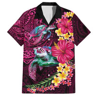 Hawaiian Plumeria and Hibiscus with Turtles Family Matching Summer Maxi Dress and Hawaiian Shirt Polynesian Art Red Color - Polynesian Pride