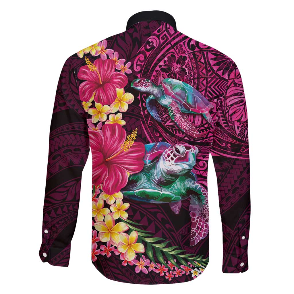 Hawaiian Plumeria and Hibiscus with Turtles Family Matching Summer Maxi Dress and Hawaiian Shirt Polynesian Art Red Color - Polynesian Pride