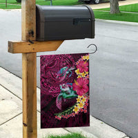 Hawaiian Plumeria and Hibiscus with Turtles Garden Flag Polynesian Art Red Color - Polynesian Pride