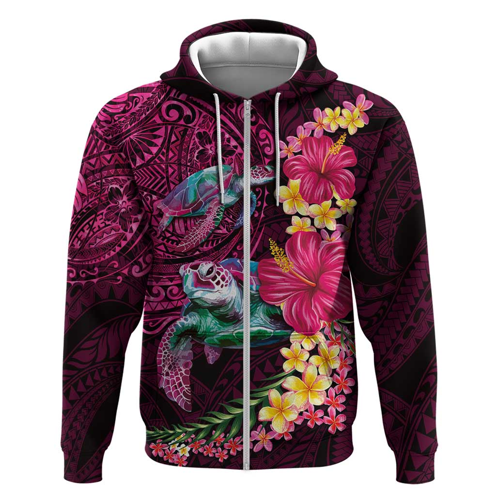 Hawaiian Plumeria and Hibiscus with Turtles Hoodie Polynesian Art Red Color - Polynesian Pride