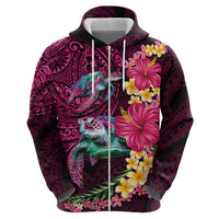 Hawaiian Plumeria and Hibiscus with Turtles Hoodie Polynesian Art Red Color - Polynesian Pride