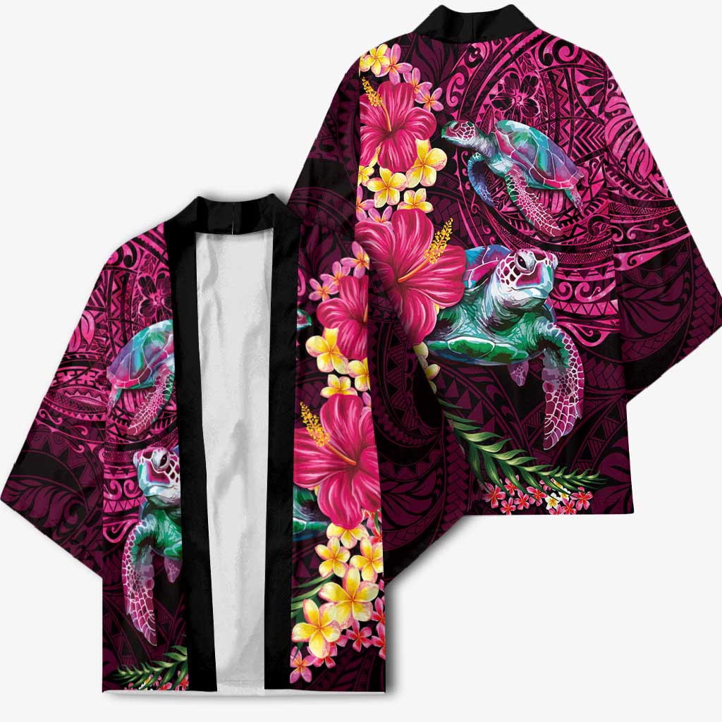 Hawaiian Plumeria and Hibiscus with Turtles Kimono Polynesian Art Red Color - Polynesian Pride