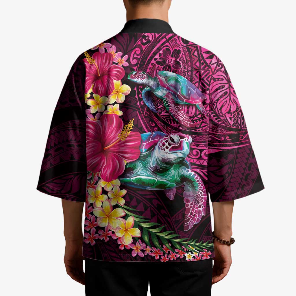 Hawaiian Plumeria and Hibiscus with Turtles Kimono Polynesian Art Red Color - Polynesian Pride