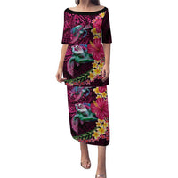 Hawaiian Plumeria and Hibiscus with Turtles Puletasi Polynesian Art Red Color - Polynesian Pride