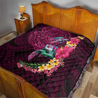 Hawaiian Plumeria and Hibiscus with Turtles Quilt Polynesian Art Red Color - Polynesian Pride