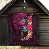 Hawaiian Plumeria and Hibiscus with Turtles Quilt Polynesian Art Red Color - Polynesian Pride