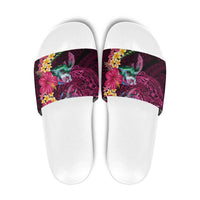 Hawaiian Plumeria and Hibiscus with Turtles Slide Sandals Polynesian Art Red Color - Polynesian Pride