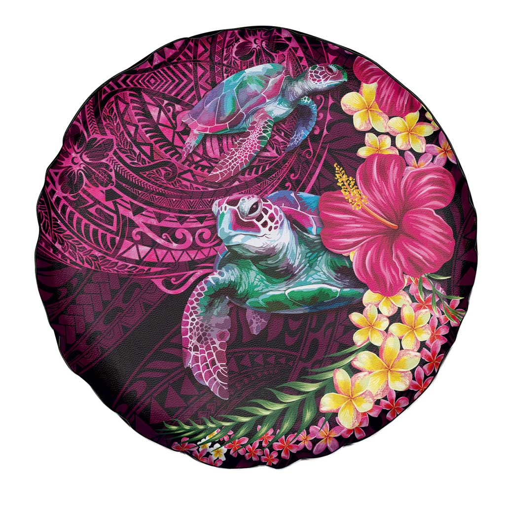Hawaiian Plumeria and Hibiscus with Turtles Spare Tire Cover Polynesian Art Red Color - Polynesian Pride