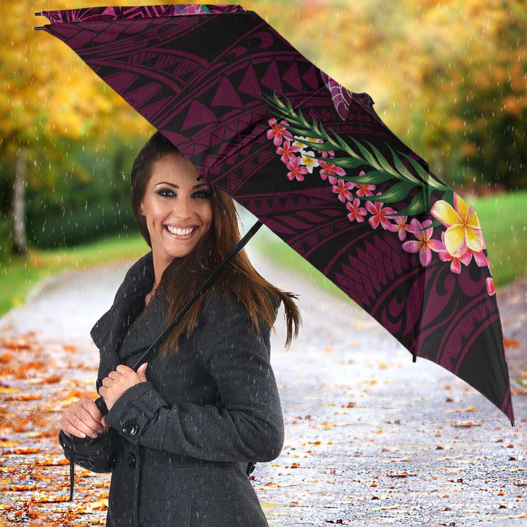 Hawaiian Plumeria and Hibiscus with Turtles Umbrella Polynesian Art Red Color - Polynesian Pride