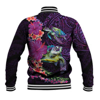 Hawaiian Plumeria and Hibiscus with Turtles Baseball Jacket Polynesian Art Purple Color - Polynesian Pride
