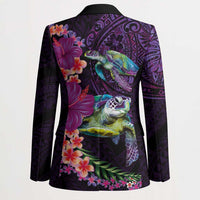 Hawaiian Plumeria and Hibiscus with Turtles Blazer Polynesian Art Purple Color - Polynesian Pride