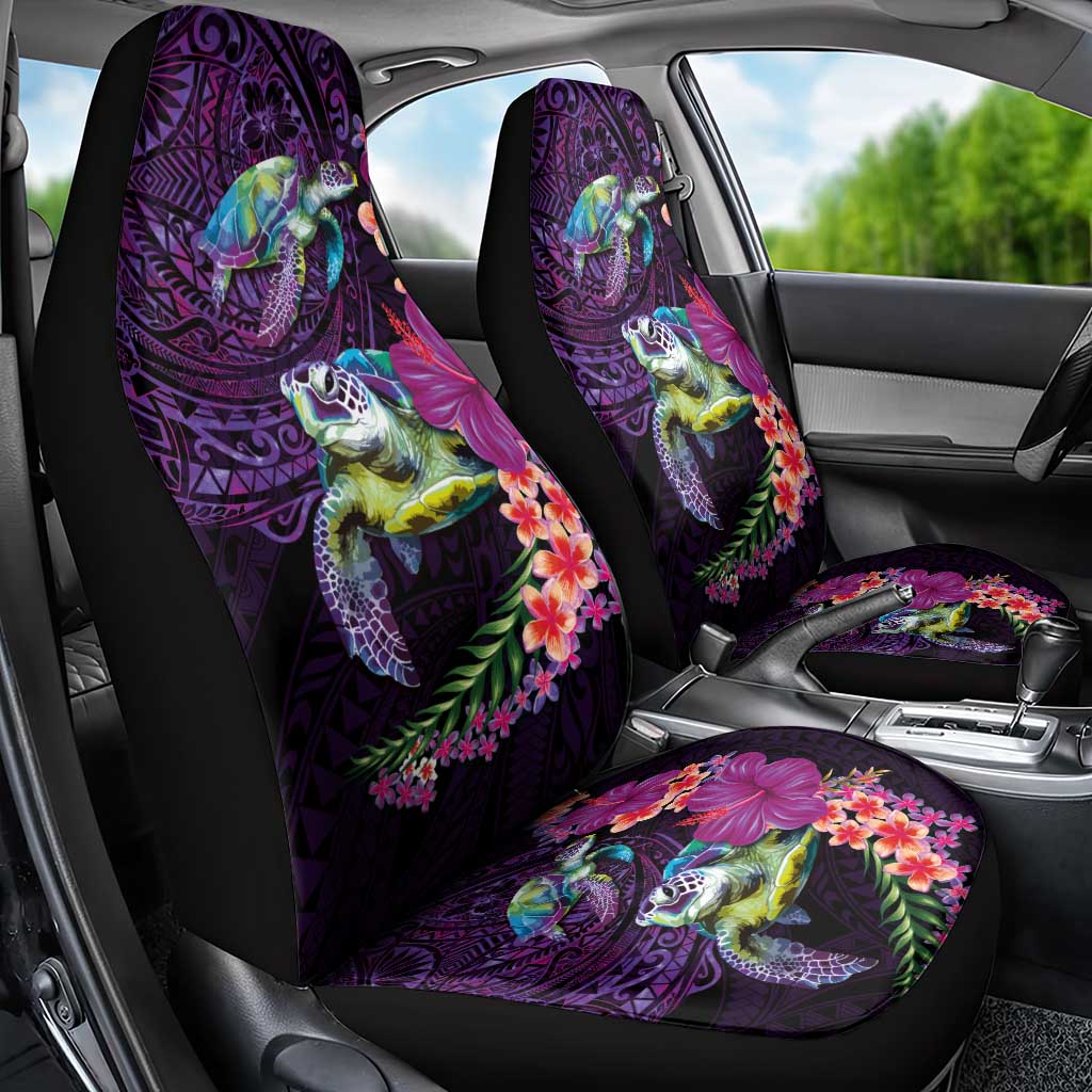 Hawaiian Plumeria and Hibiscus with Turtles Car Seat Cover Polynesian Art Purple Color - Polynesian Pride