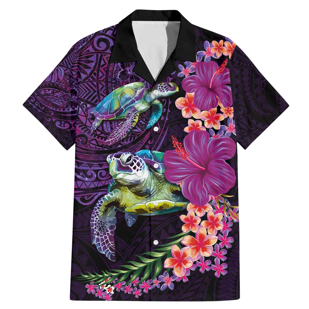 Hawaiian Plumeria and Hibiscus with Turtles Family Matching Mermaid Dress and Hawaiian Shirt Polynesian Art Purple Color - Polynesian Pride