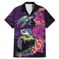 Hawaiian Plumeria and Hibiscus with Turtles Family Matching Mermaid Dress and Hawaiian Shirt Polynesian Art Purple Color - Polynesian Pride