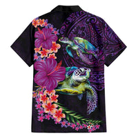 Hawaiian Plumeria and Hibiscus with Turtles Family Matching Tank Maxi Dress and Hawaiian Shirt Polynesian Art Purple Color - Polynesian Pride