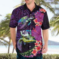 Hawaiian Plumeria and Hibiscus with Turtles Hawaiian Shirt Polynesian Art Purple Color - Polynesian Pride