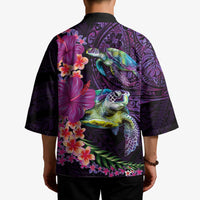 Hawaiian Plumeria and Hibiscus with Turtles Kimono Polynesian Art Purple Color - Polynesian Pride