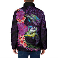 Hawaiian Plumeria and Hibiscus with Turtles Padded Jacket Polynesian Art Purple Color - Polynesian Pride