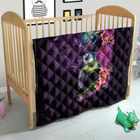Hawaiian Plumeria and Hibiscus with Turtles Quilt Polynesian Art Purple Color - Polynesian Pride