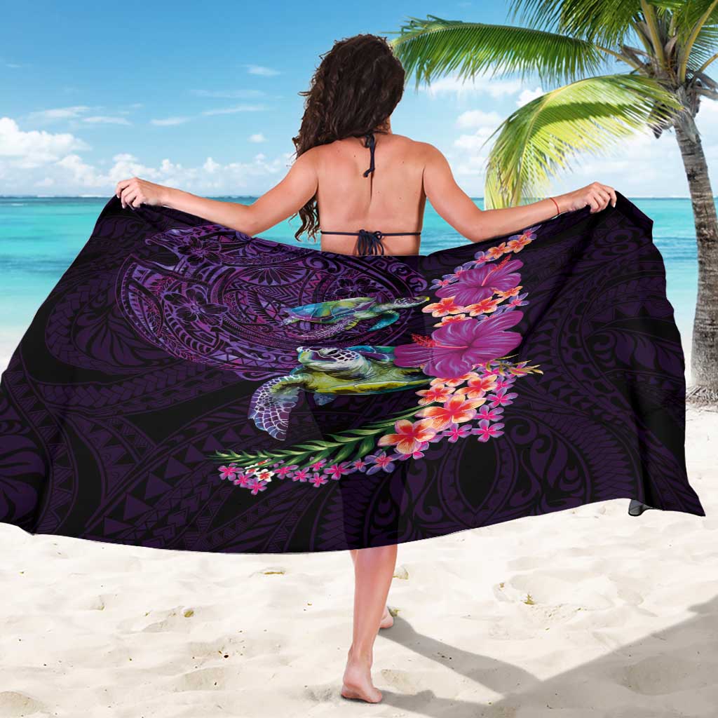 Hawaiian Plumeria and Hibiscus with Turtles Sarong Polynesian Art Purple Color - Polynesian Pride