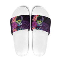 Hawaiian Plumeria and Hibiscus with Turtles Slide Sandals Polynesian Art Purple Color - Polynesian Pride