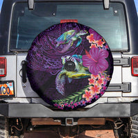 Hawaiian Plumeria and Hibiscus with Turtles Spare Tire Cover Polynesian Art Purple Color - Polynesian Pride