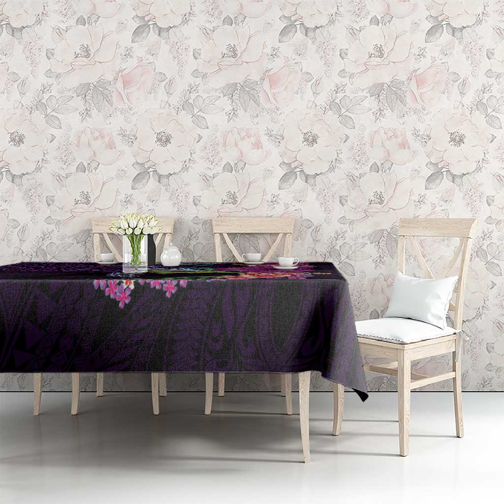 Hawaiian Plumeria and Hibiscus with Turtles Tablecloth Polynesian Art Purple Color - Polynesian Pride