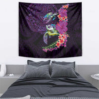 Hawaiian Plumeria and Hibiscus with Turtles Tapestry Polynesian Art Purple Color - Polynesian Pride
