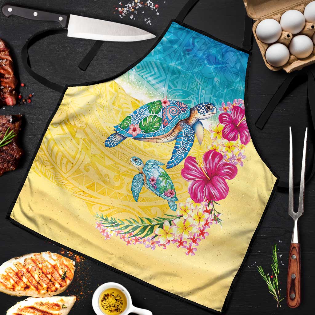 Hawaiian Tropical Plants Turtles Apron Watercolor Style - Polynesian Pride