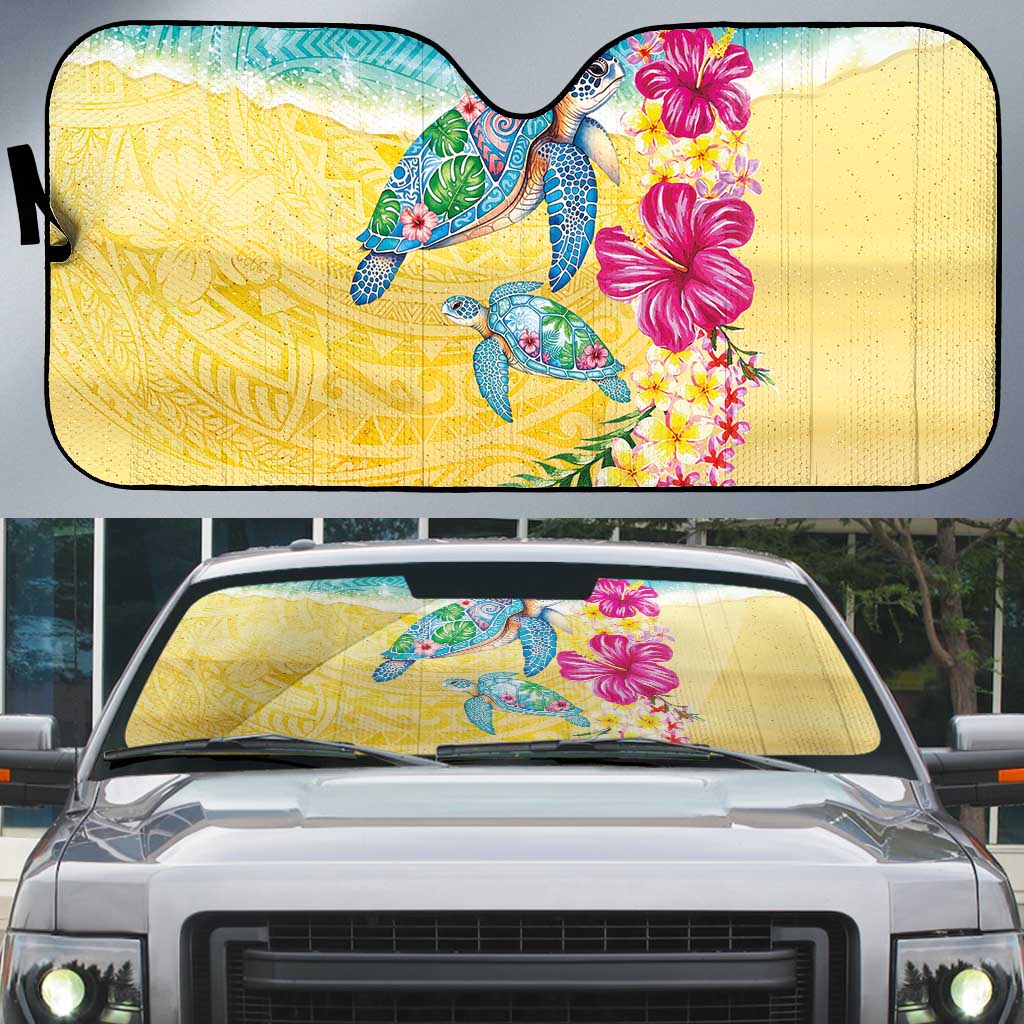 Hawaiian Tropical Plants Turtles Auto Sun Shade Watercolor Style - Polynesian Pride