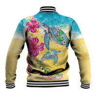 Hawaiian Tropical Plants Turtles Baseball Jacket Watercolor Style - Polynesian Pride