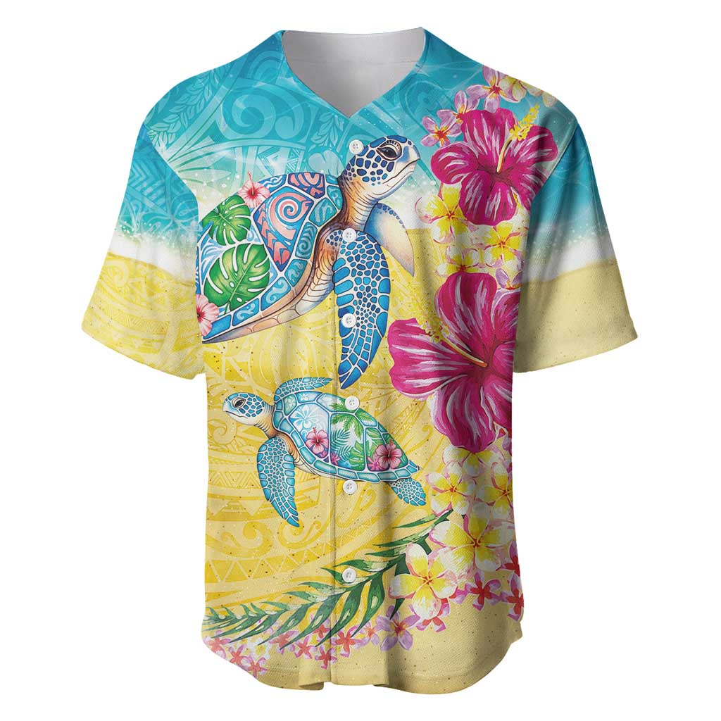 Hawaiian Tropical Plants Turtles Baseball Jersey Watercolor Style - Polynesian Pride