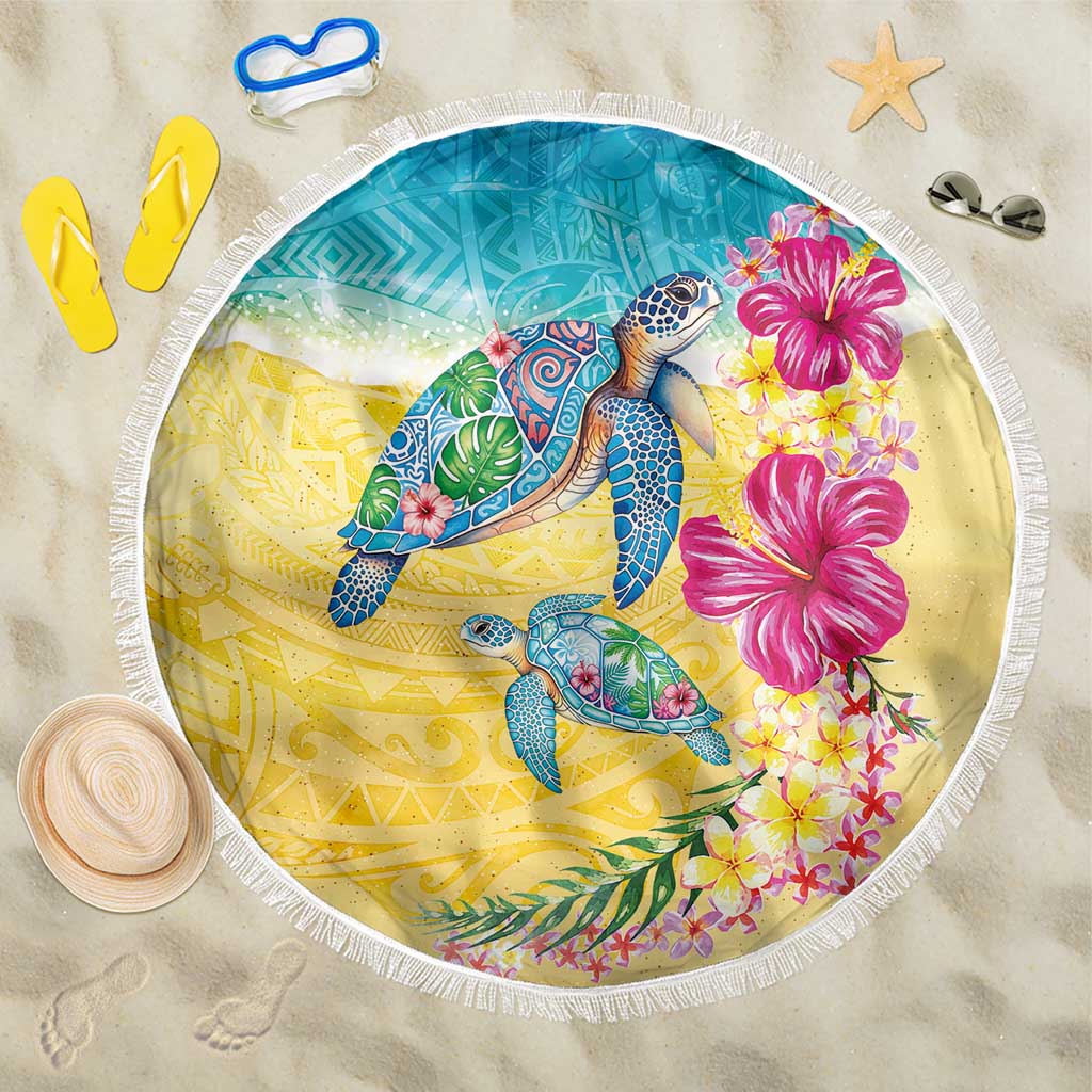 Hawaiian Tropical Plants Turtles Beach Blanket Watercolor Style - Polynesian Pride