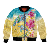 Hawaiian Tropical Plants Turtles Bomber Jacket Watercolor Style - Polynesian Pride