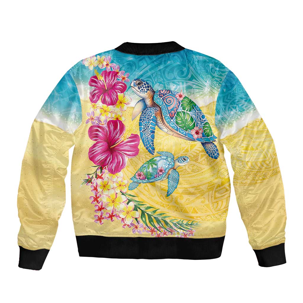 Hawaiian Tropical Plants Turtles Bomber Jacket Watercolor Style - Polynesian Pride