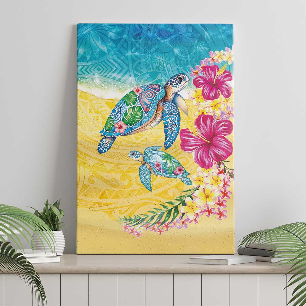Hawaiian Tropical Plants Turtles Canvas Wall Art Watercolor Style - Polynesian Pride