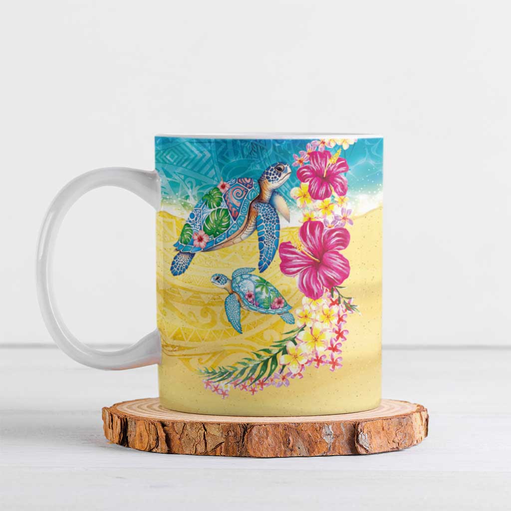 Hawaiian Tropical Plants Turtles Ceramic Mug Watercolor Style - Polynesian Pride