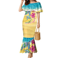 Hawaiian Tropical Plants Turtles Family Matching Mermaid Dress and Hawaiian Shirt Watercolor Style - Polynesian Pride