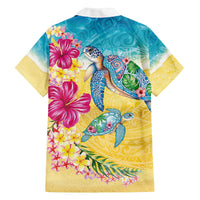 Hawaiian Tropical Plants Turtles Family Matching Off The Shoulder Long Sleeve Dress and Hawaiian Shirt Watercolor Style - Polynesian Pride