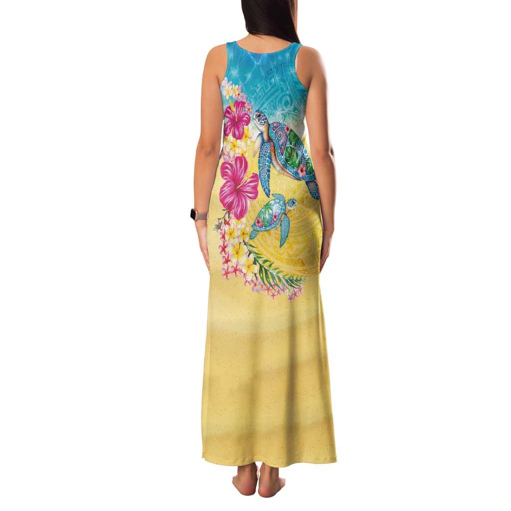 Hawaiian Tropical Plants Turtles Family Matching Tank Maxi Dress and Hawaiian Shirt Watercolor Style - Polynesian Pride
