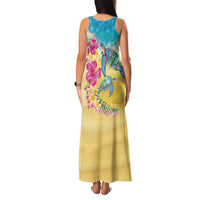 Hawaiian Tropical Plants Turtles Family Matching Tank Maxi Dress and Hawaiian Shirt Watercolor Style - Polynesian Pride